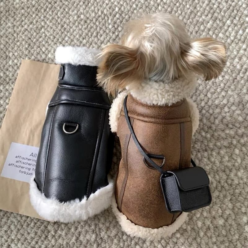 Pet Fleece Vest Dog Clothing Fur-and-Leather Combo