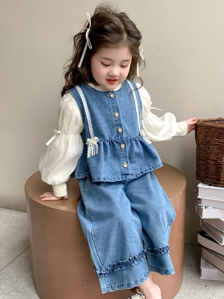 Girls Vest And Wide-leg Pants Spring Three-piece Set