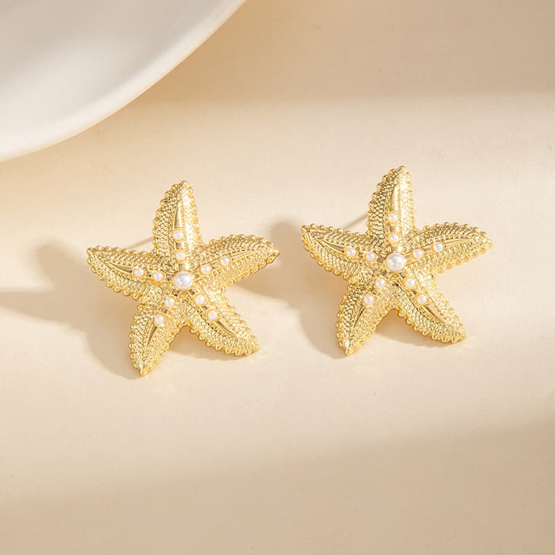 Alloy Starfish Jellyfish Drop Earrings - Crystal Embellished Metal Dangle Earrings For Women Beach Vacation Jewelry
