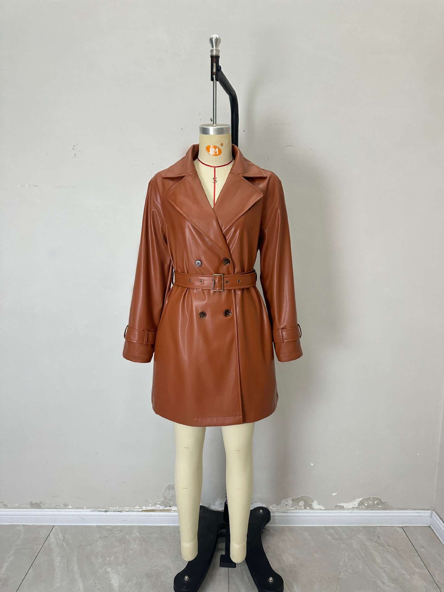 Retro-modern Lapel Double-breasted PU Leather Jacket