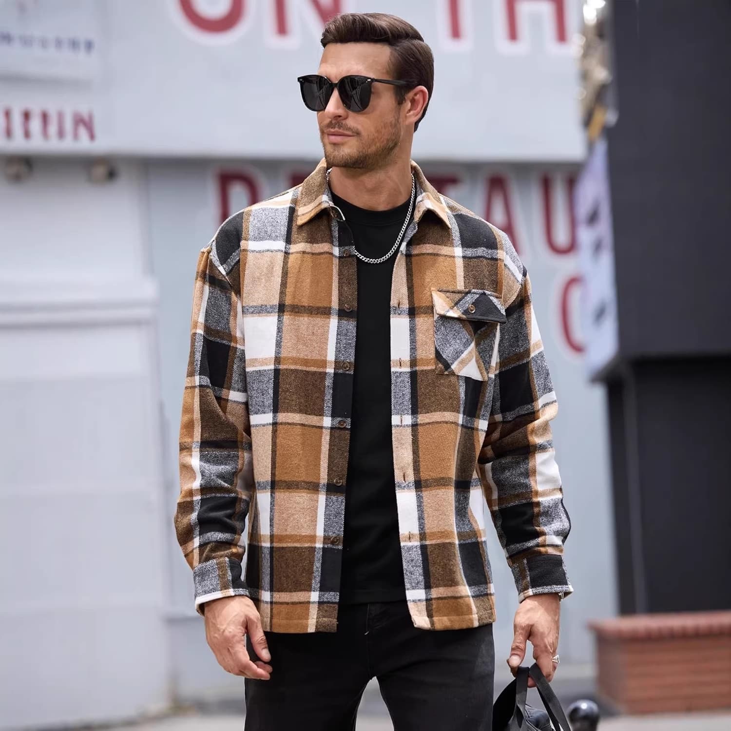 Men's Printed Checks Long Sleeve Shirt