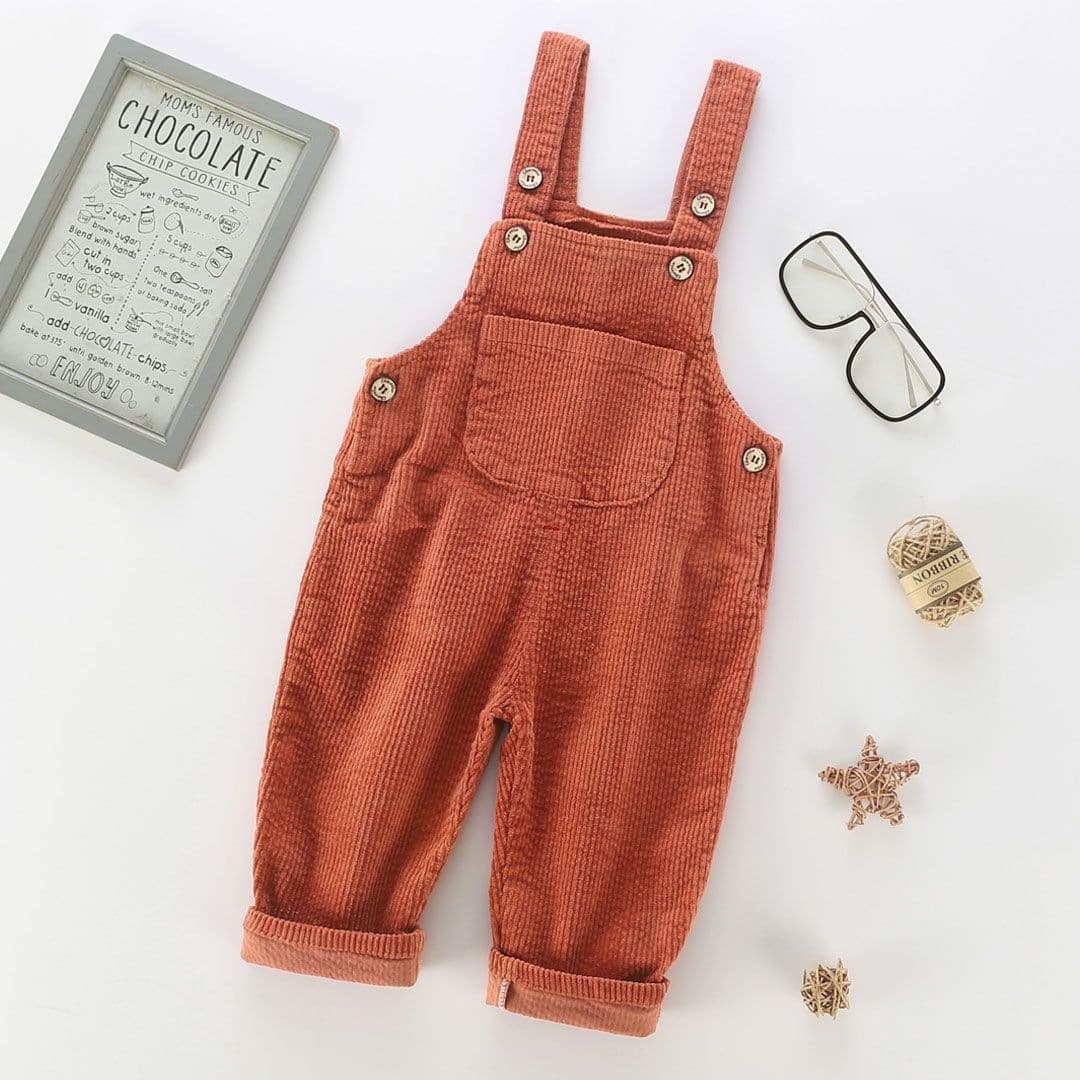 Casual Corduroy Jumpsuit With Pockets For Kids