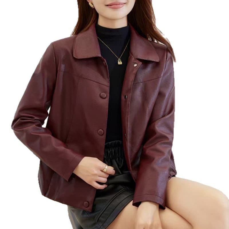 Women's Simple Leather Jacket Coat