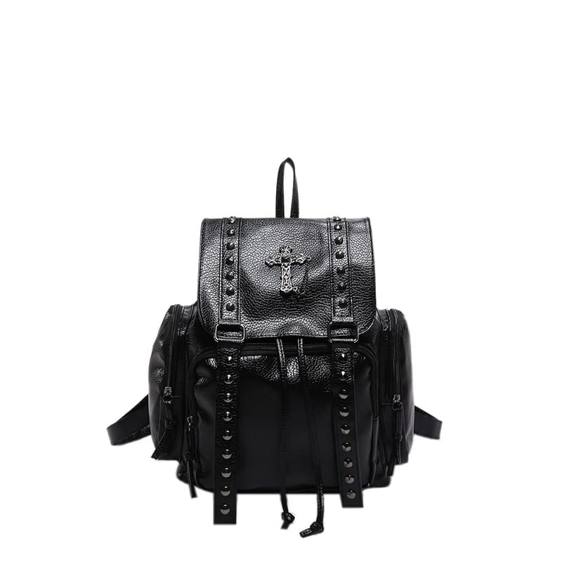 Riveted Biker Backpack Washed PU Leather