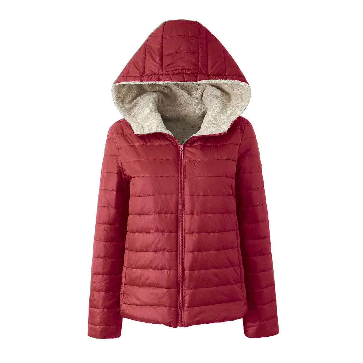 Women's Casual Solid-color Loose-fitting Hooded Fleece-lined Jacket