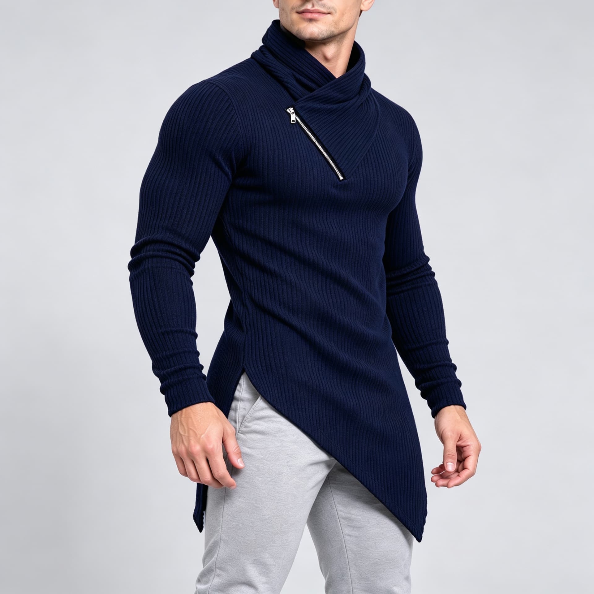 Men's Vertical-Striped Turtleneck Long-Sleeve T-Shirt