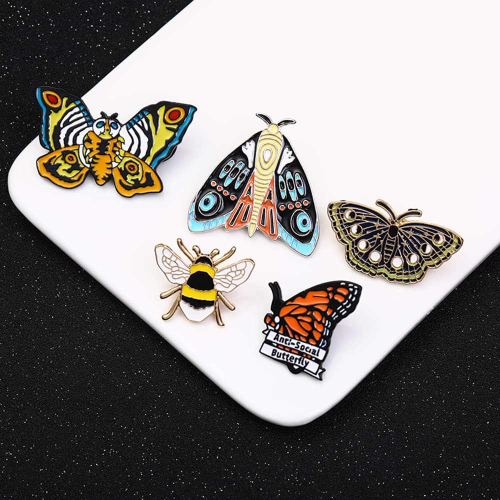 Painted Dripping-Oil Vintage Butterfly And Bee Brooch