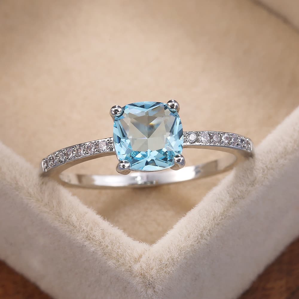 Micro-paved Zircon Royal Blue Square-cut Ring For Women