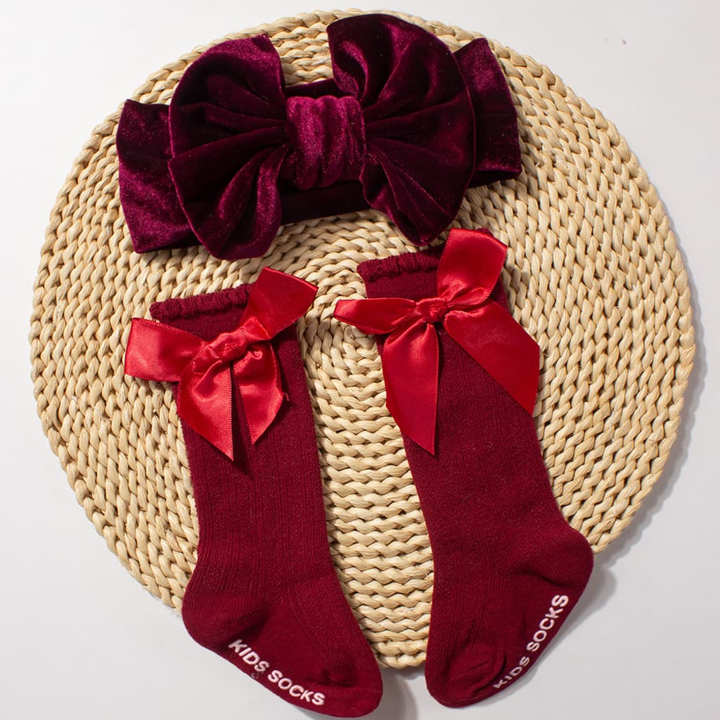 Velvet Baby Headband And Sock Set