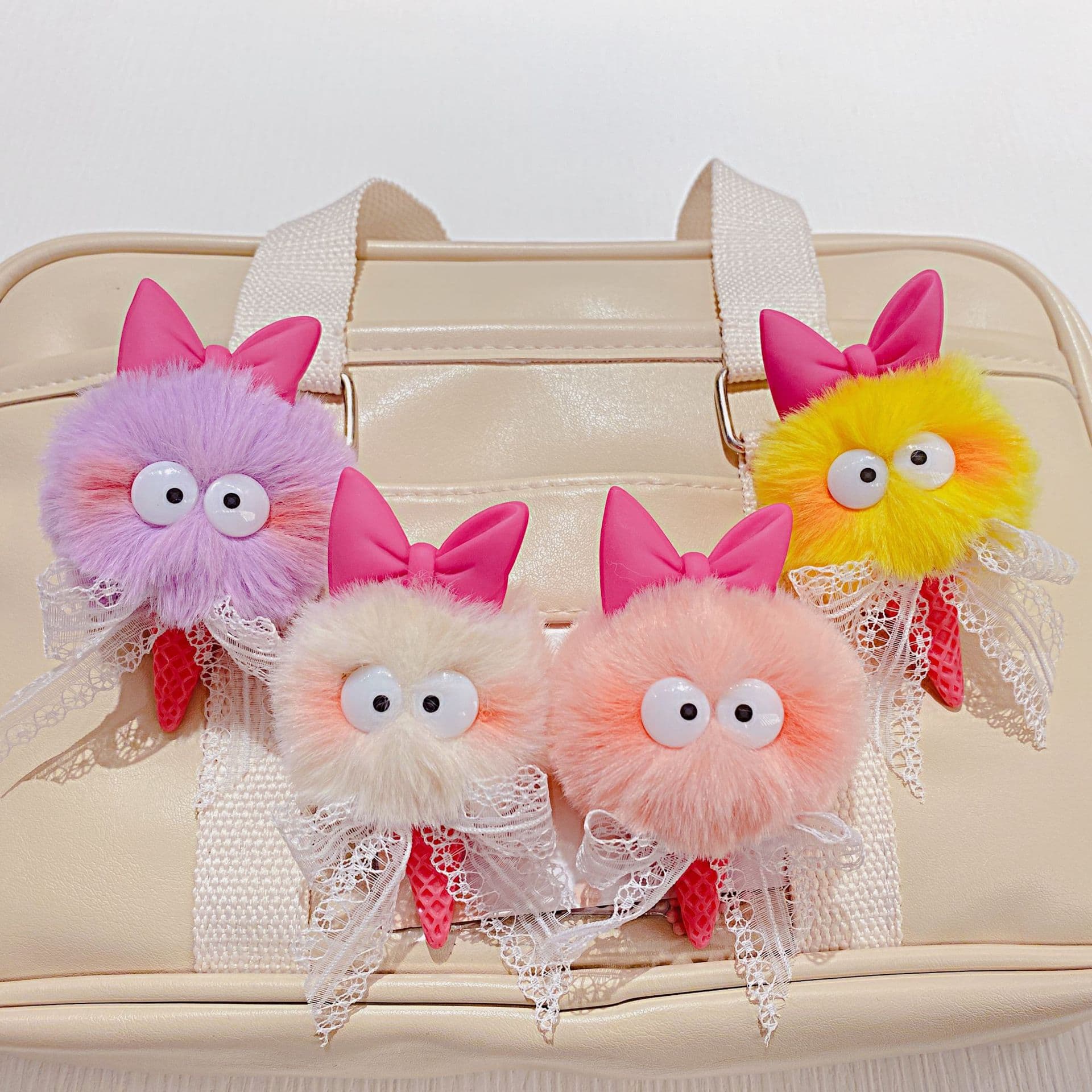Plush Doll Pendant With A Cute Bow Keychain