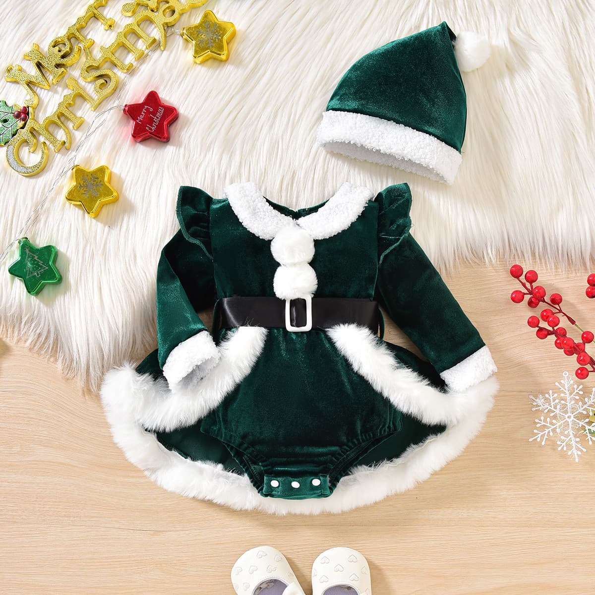 Festive Party Outfit Fluffy Patchwork One-Piece Romper Dress