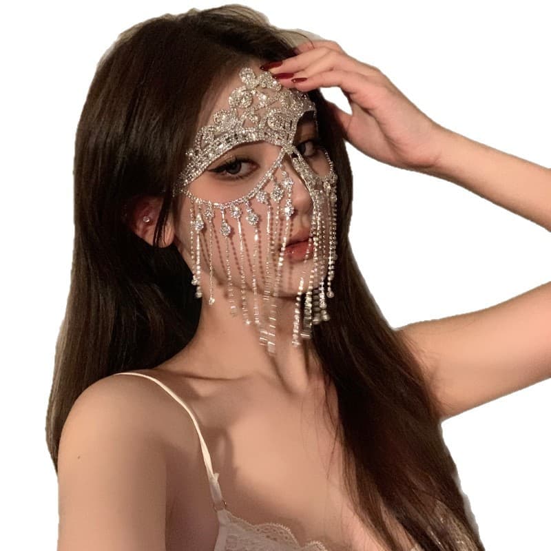 Ball Mask Zircon Tassel Hairband Vintage Style Face Window