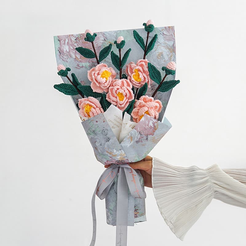 Knitted Artificial Flowers New-Style Simulation Bouquet Of Camellias
