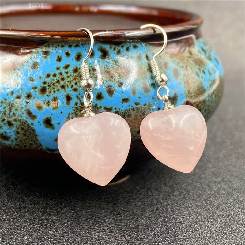 Natural Stone Amethyst Small Heart Earrings