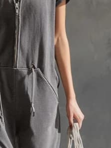 Fashionable Casual Color-block Zip-front Jumpsuit