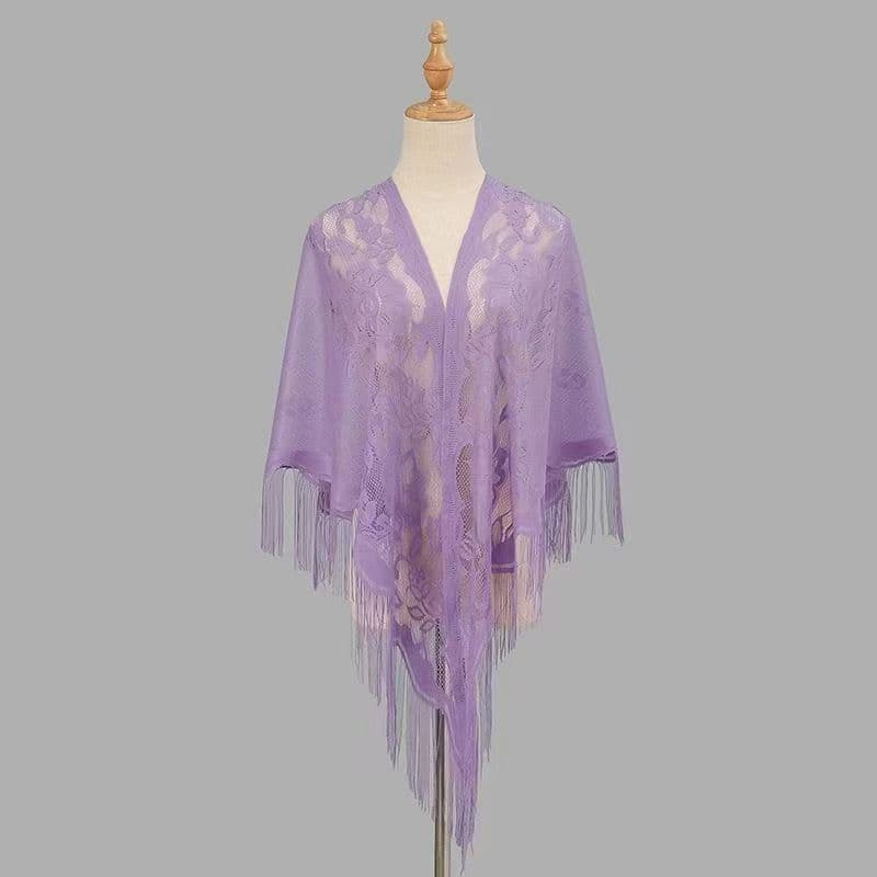 Womens Breathable Lace Triangle Shawl With Floral Design