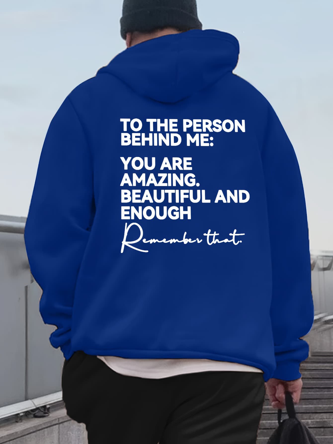 Loose-fit Drop-shoulder Hooded Sweatshirt With English Print On The Back