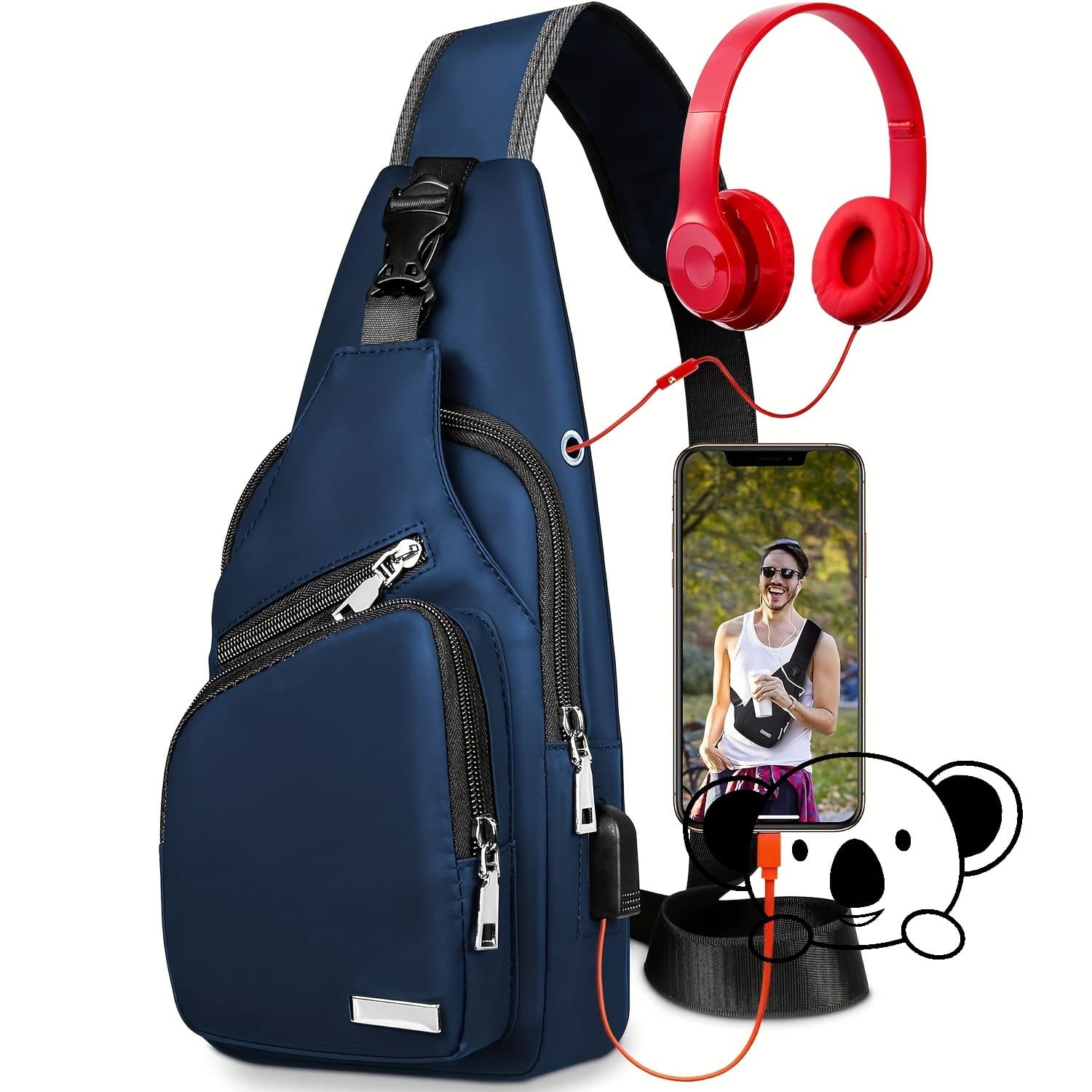 Q 38041 Men's Waterproof USB Chest Bag Mens Waterproof Chest Bag