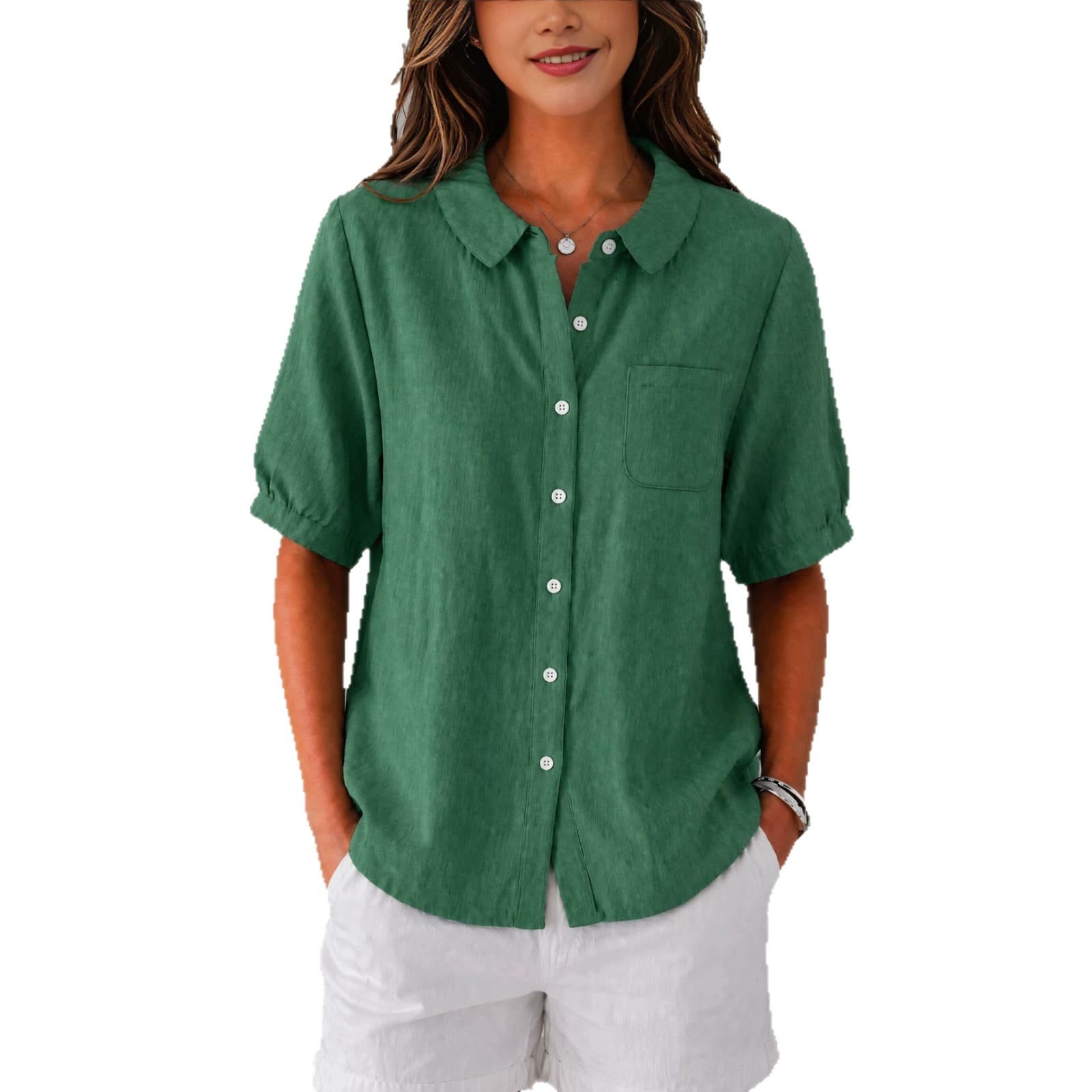Womens Solid-color Loose-fit Casual Work Top
