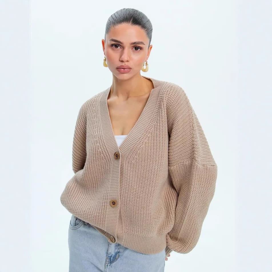 V-neck Buttons Cardigan Women's Loose Casual Knitted Sweater