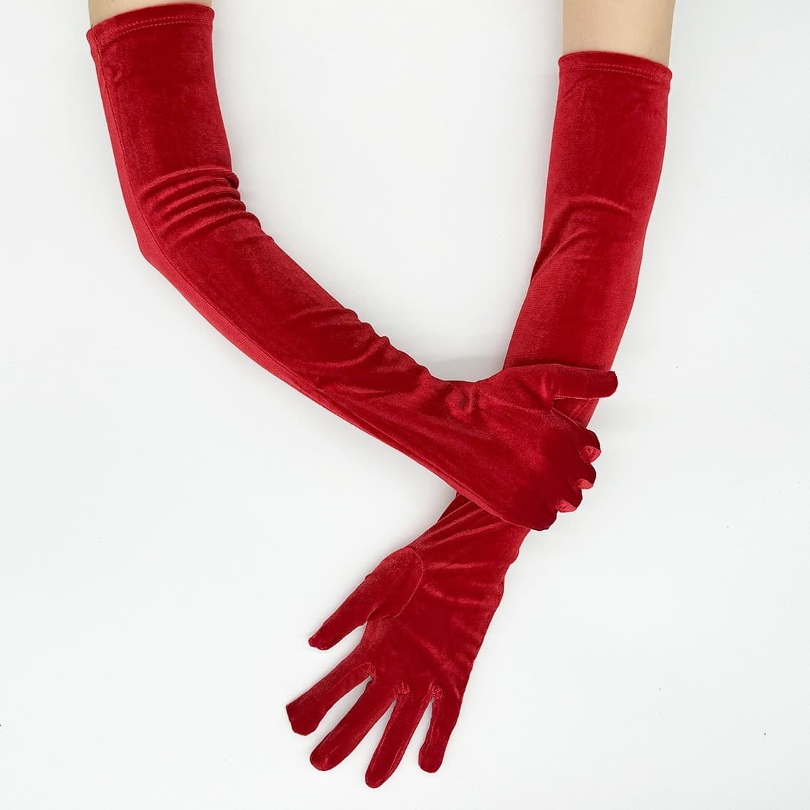 Velvet Formal Evening Gown With Warm Long Gloves