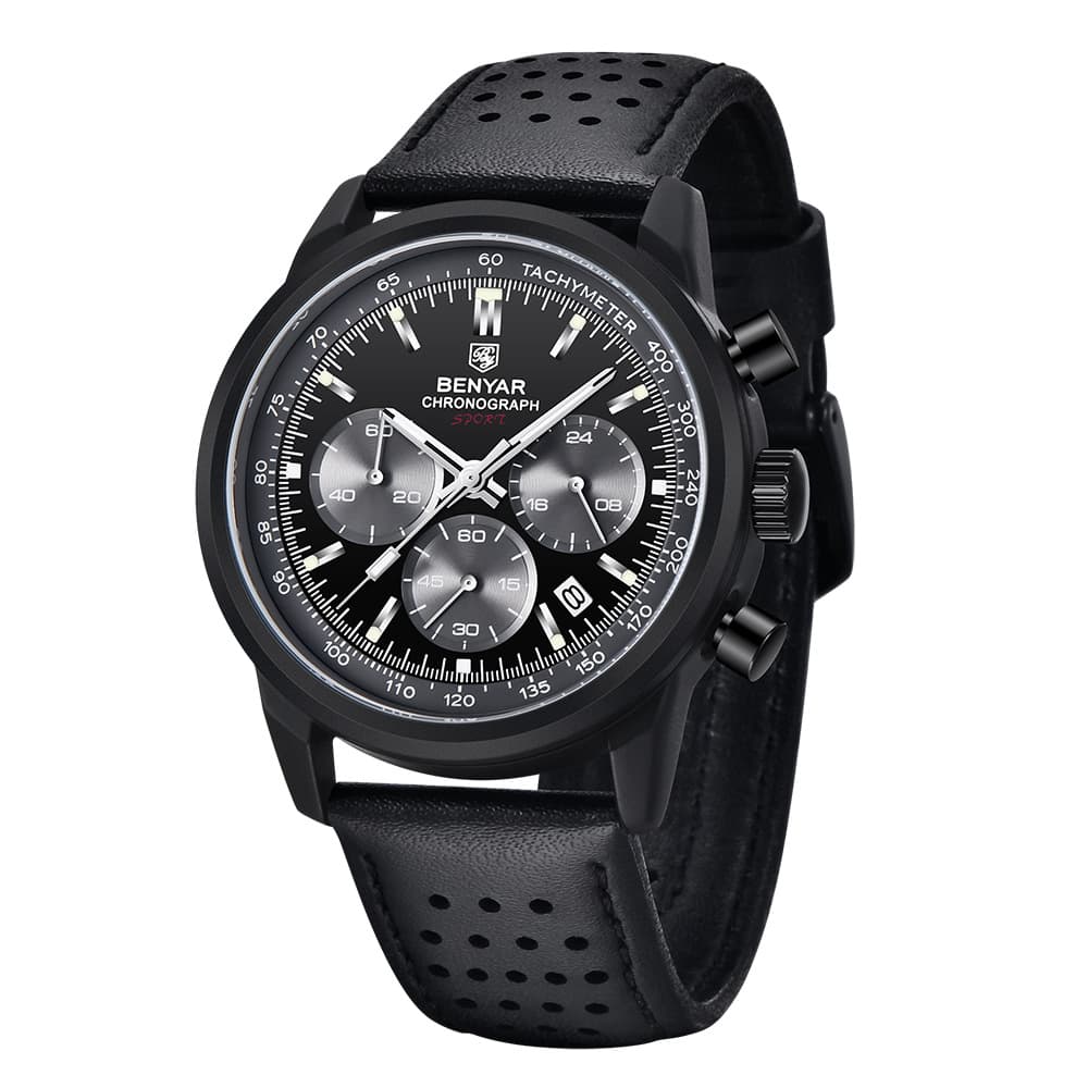 Multifunctional Luminous Waterproof Quartz Watch With Leather Strap
