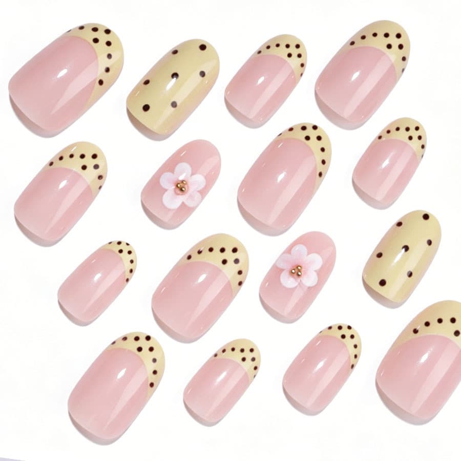 Short Oval Press On Nails Polka Dot Rhinestone