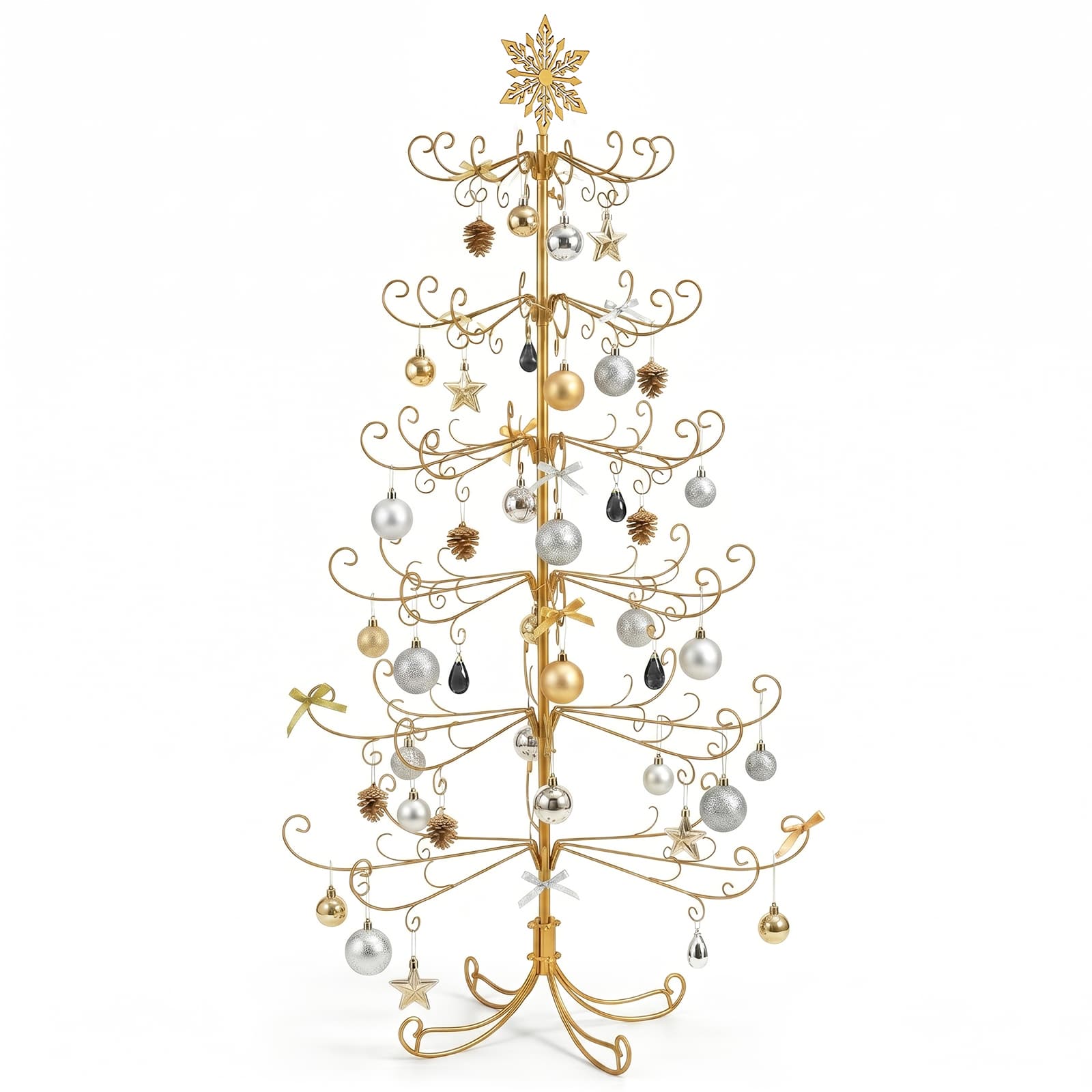 6ft Gold Iron Christmas Tree with Snowflake Top, PVC Everyday Decor Tree (No Accessories Included)