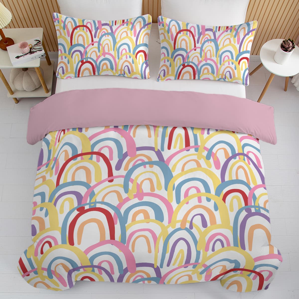 Rainbow Duvet Cover Set Queen Size, Colorful Rainbow Bedding Comforter Cover Set (3 Pieces, 1 Duvet Cover 90\"x90\" and 2 Pillow Shams 20\"x36\")