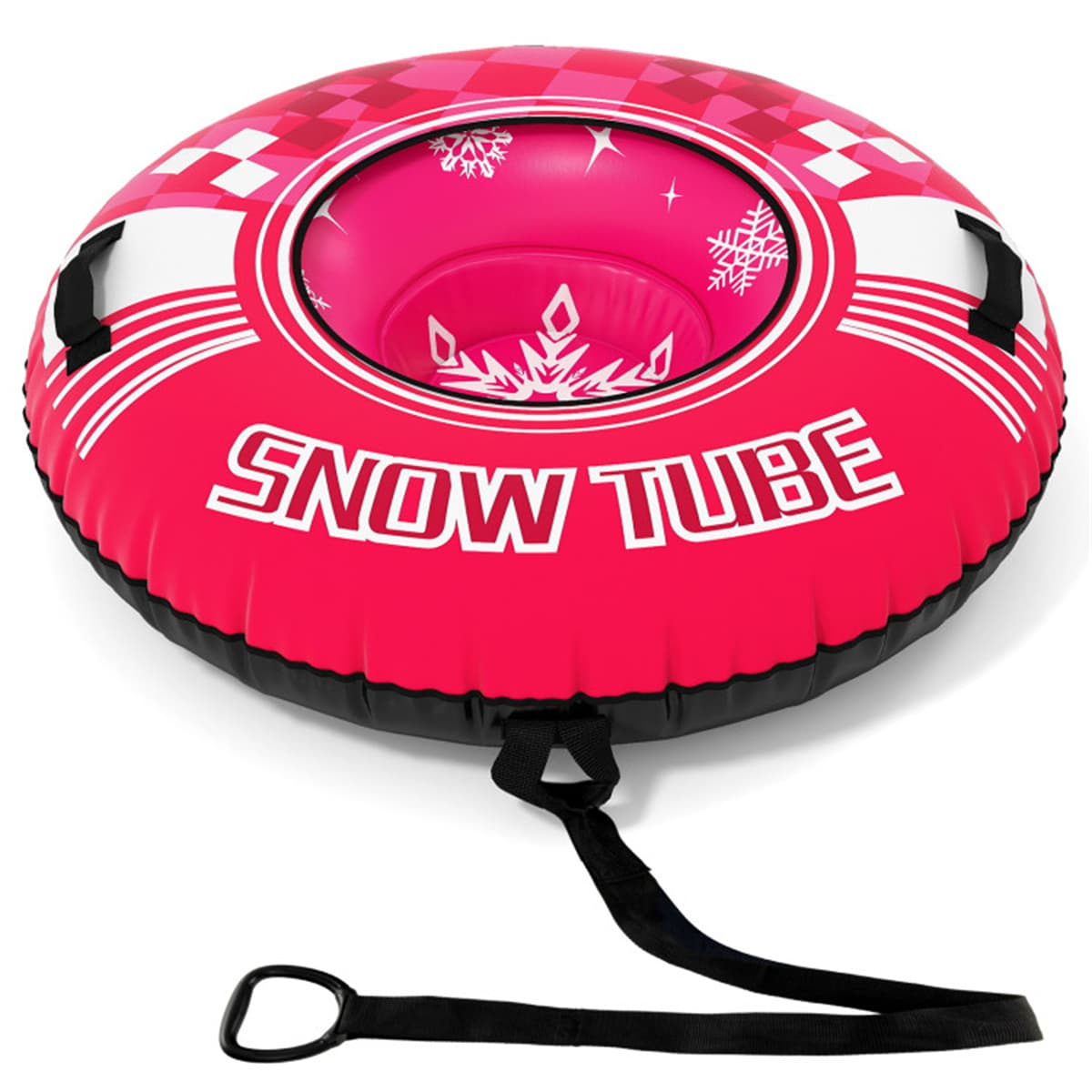 600D Waterproof Oxford Cloth Snow Sled, Reinforced Handles Removable Tow Strap for Adults Kids-Pink