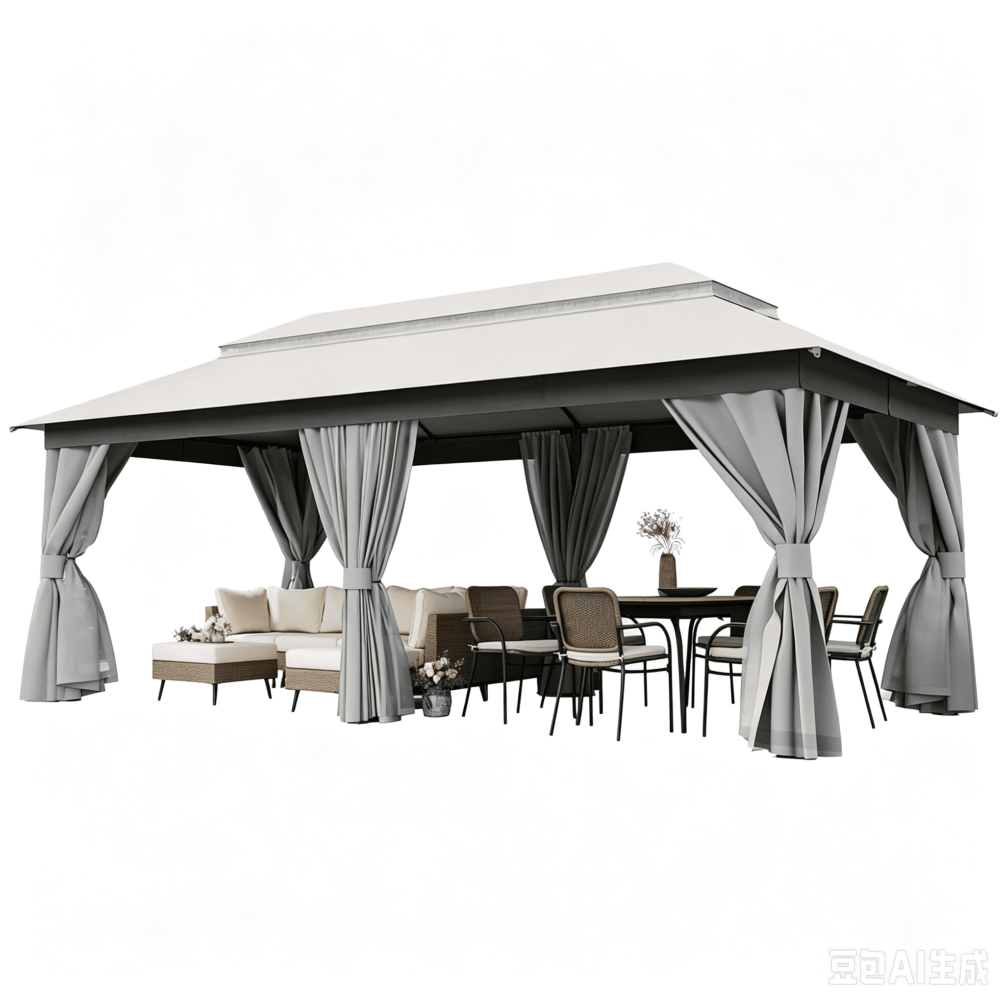 Patio Gazebo 10'x20', Outdoor Heavy Duty Party Tent Shelter With Double Roofs, Mosquito Nettings And Privacy Screens For Backyard, Garden, Lawn