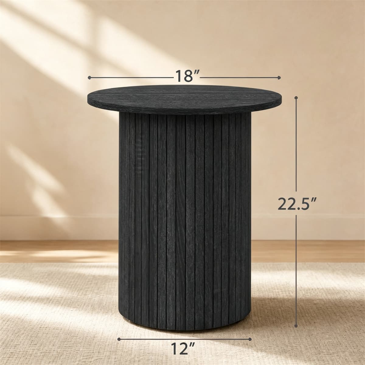 Minimalist Round Pedestal Side Table, Space-Saving Stable Nightstand with Rounded Edges & Anti-Slip Pads, Versatile Accent Furniture for Small Spaces Home Decor - Black