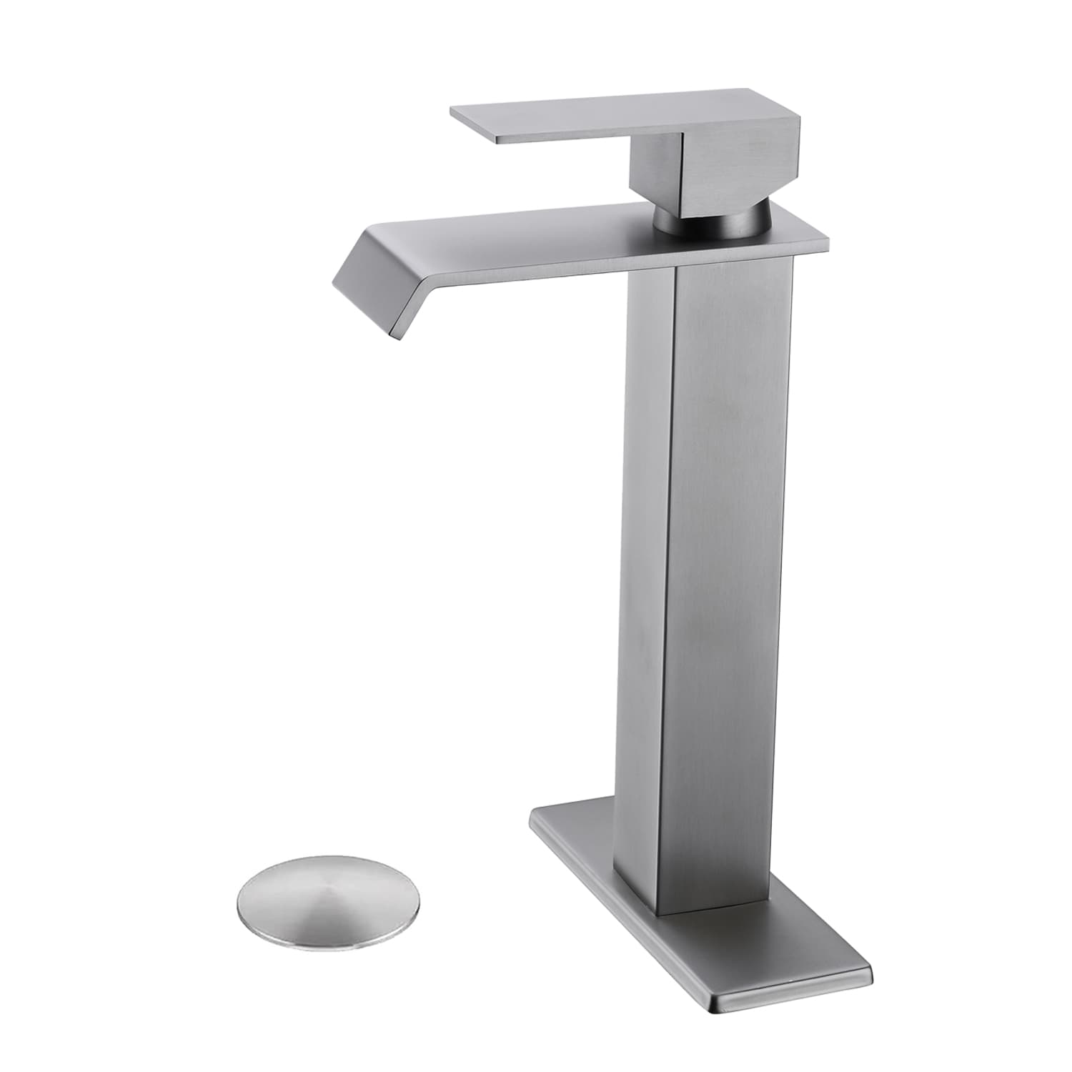 Waterfall Spout Bathroom Sink Single Handle Faucet with Pop-Up Drain (No Overflow)