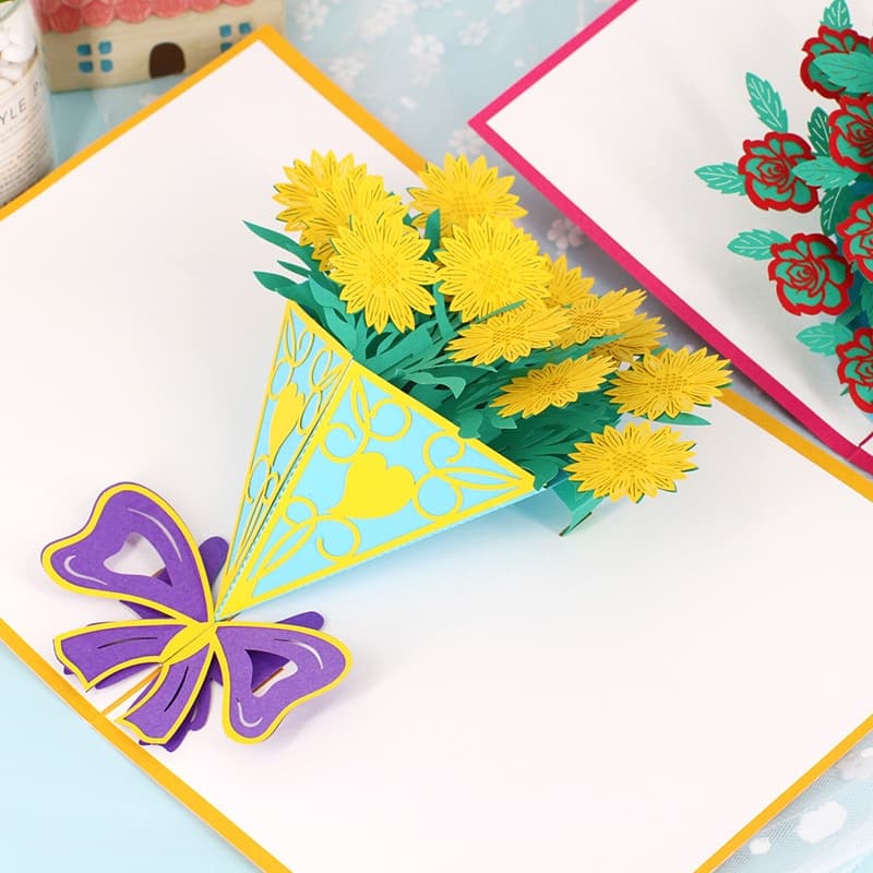 Rose Bouquet Paper Carving Birthday Blessing Small Card Greeting Card