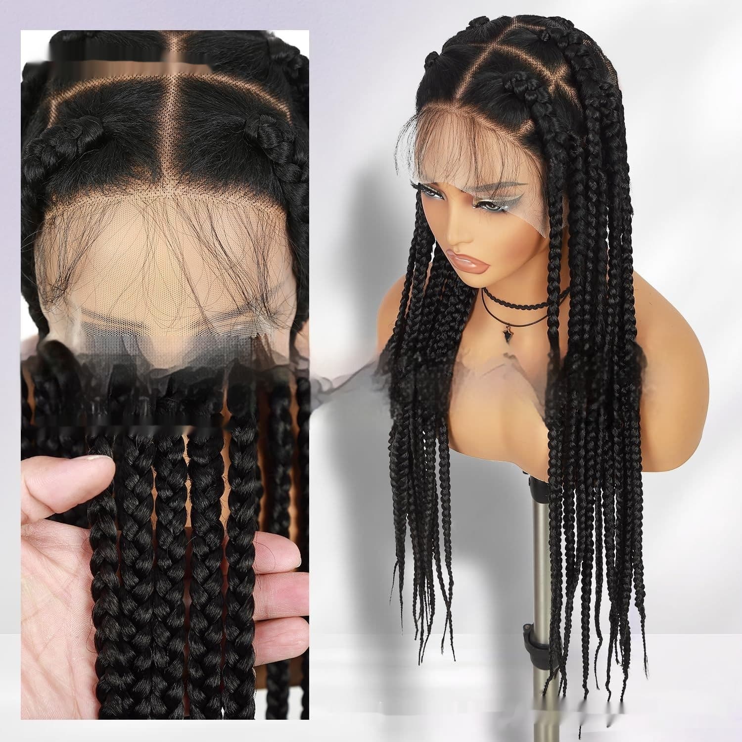 Hand-woven Full Lace Synthetic Fiber Three-strand Braid Wig Cap