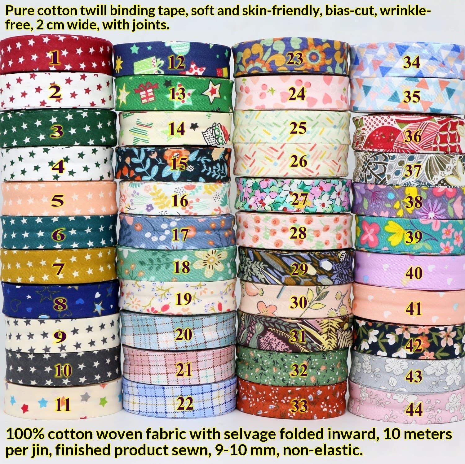 2-cm-wide Twill Bias Binding Strip With Star And Floral Pastoral Print Edging Trim For Bags