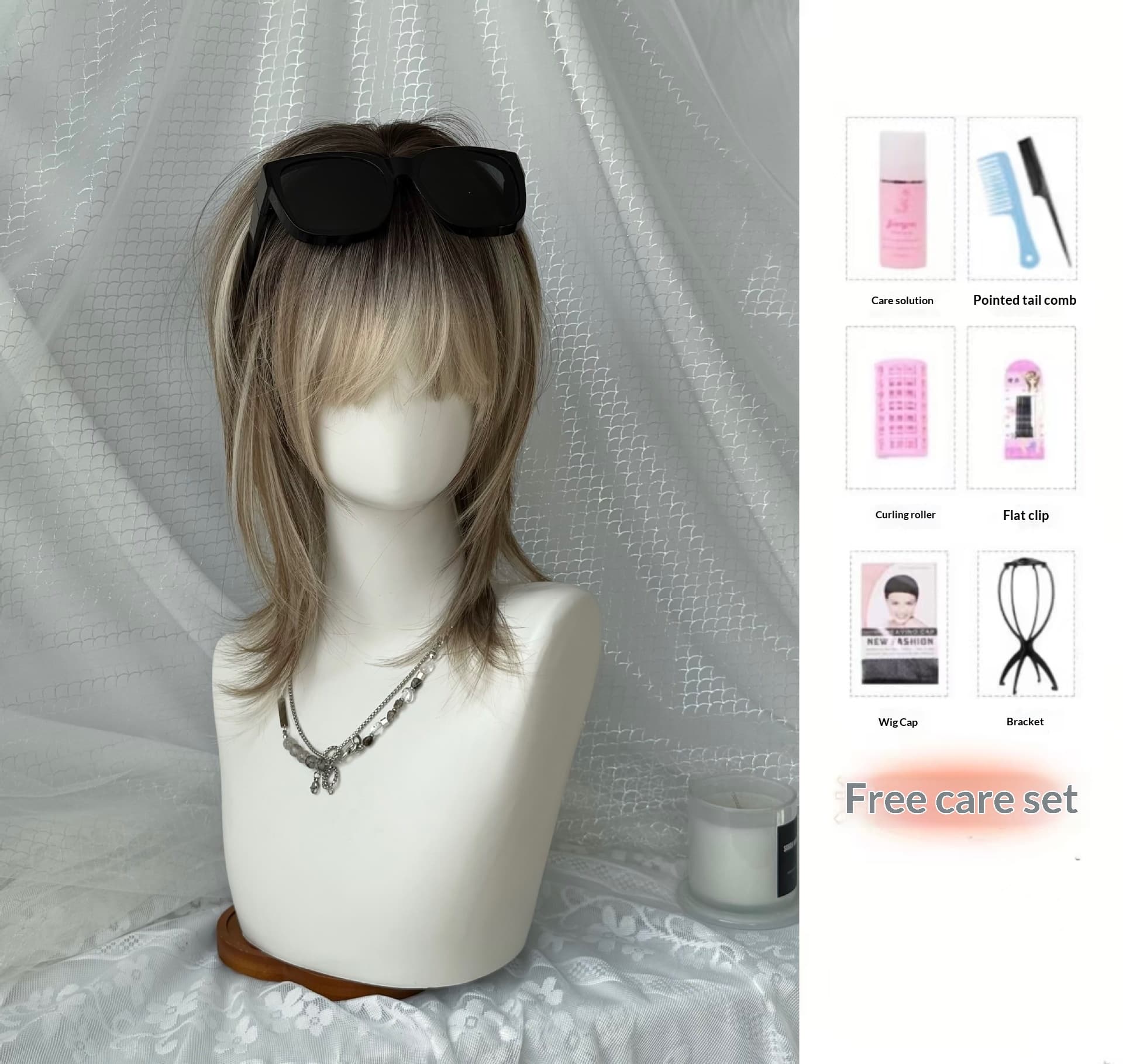 Wig Unisex Golden Brown Full-head Wig