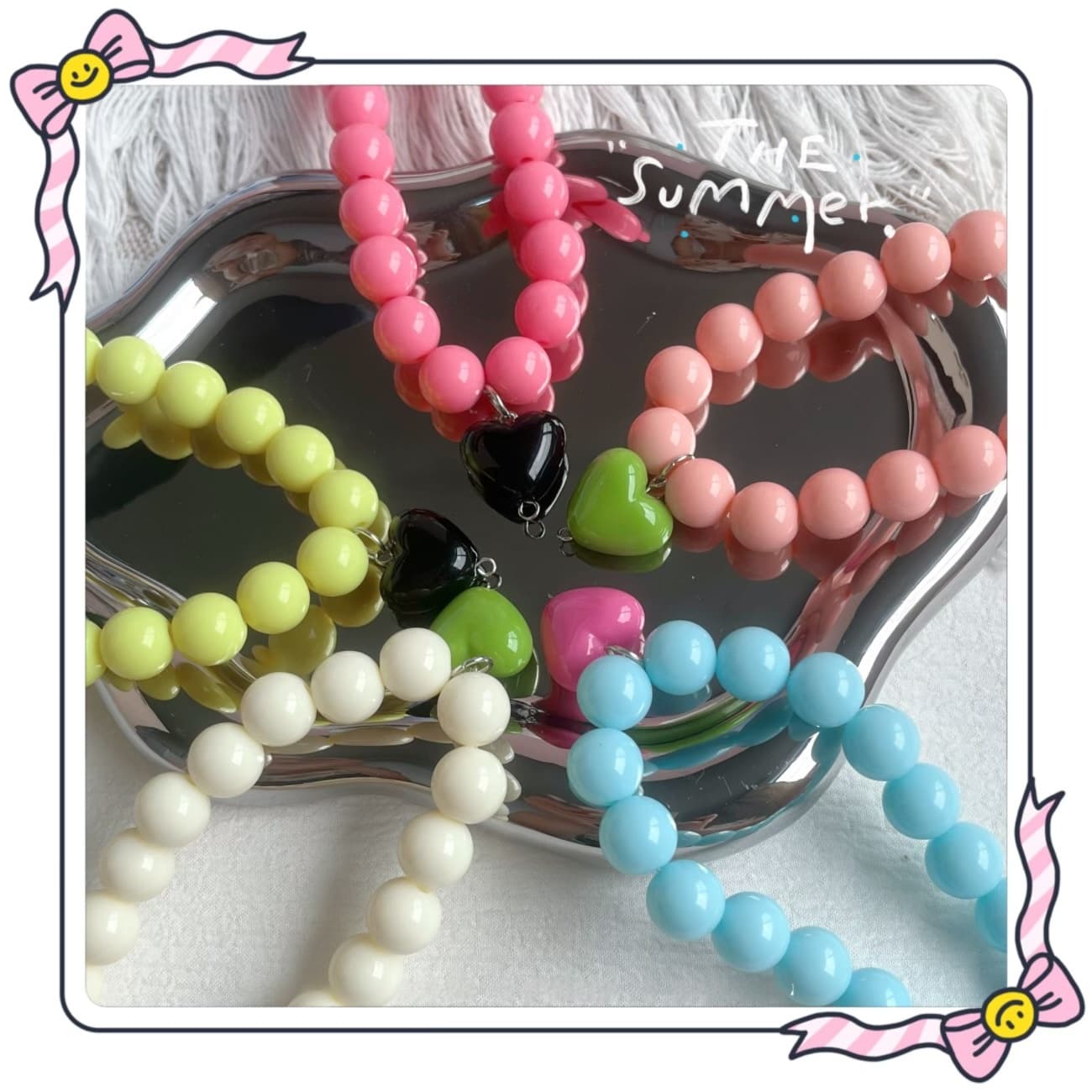 Color-block Heart-gradient Necklace With A Cat