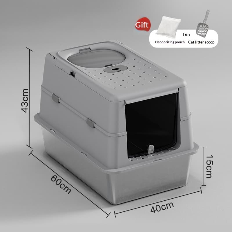 Stainless Steel Cat Litter Box With Flip Top Cover Closed Design
