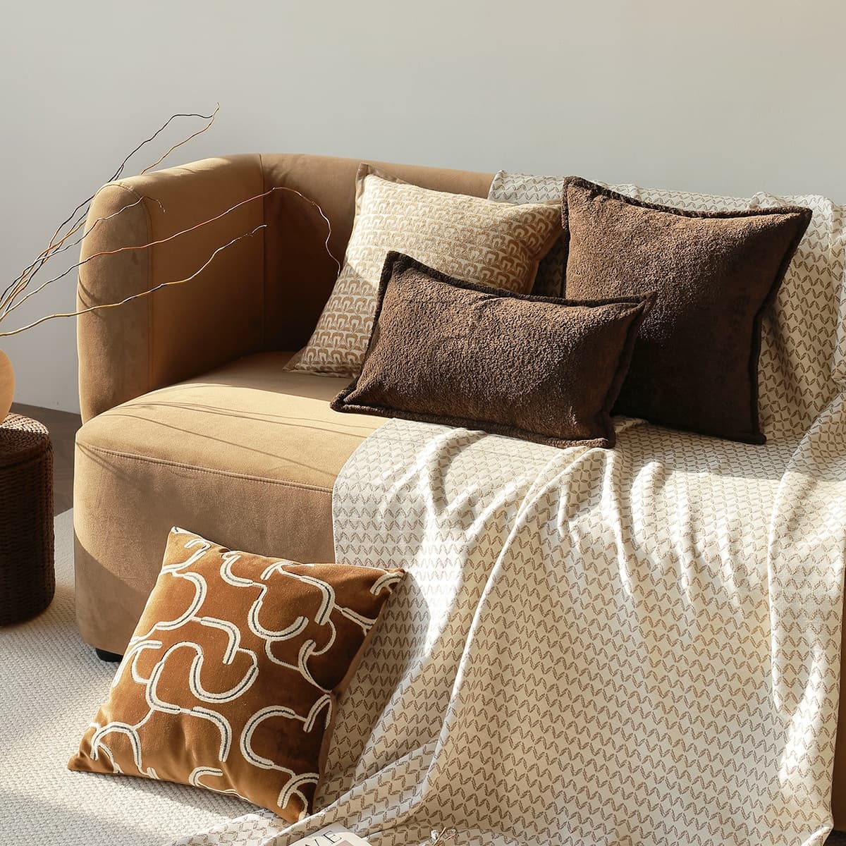 Brown Sofa Cushion Cover Lumbar Pillow
