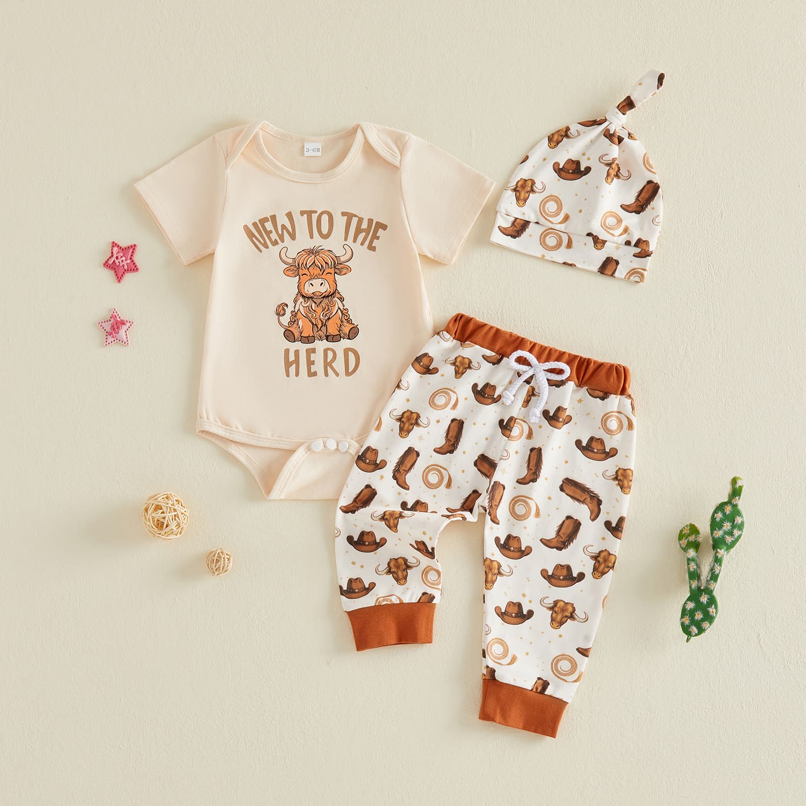 Western Cowboy Romper, Pants, And Hat Three-piece Set