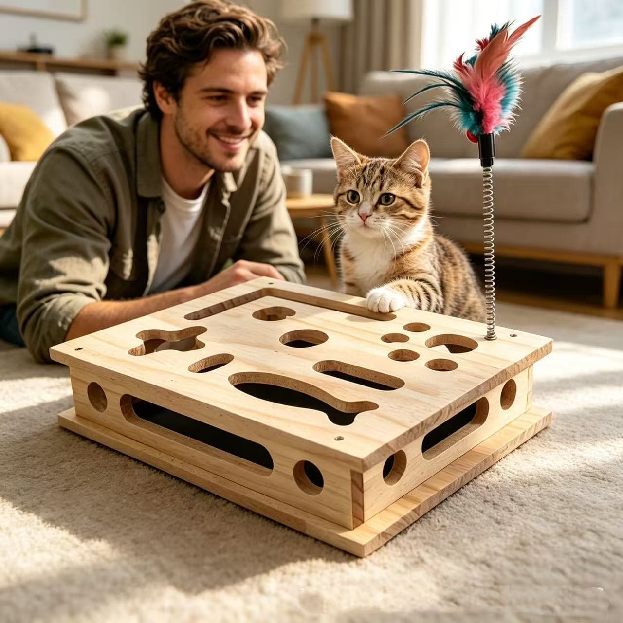 Wooden Fun Cat Scratching Box For Teasing And Self-Entertainment