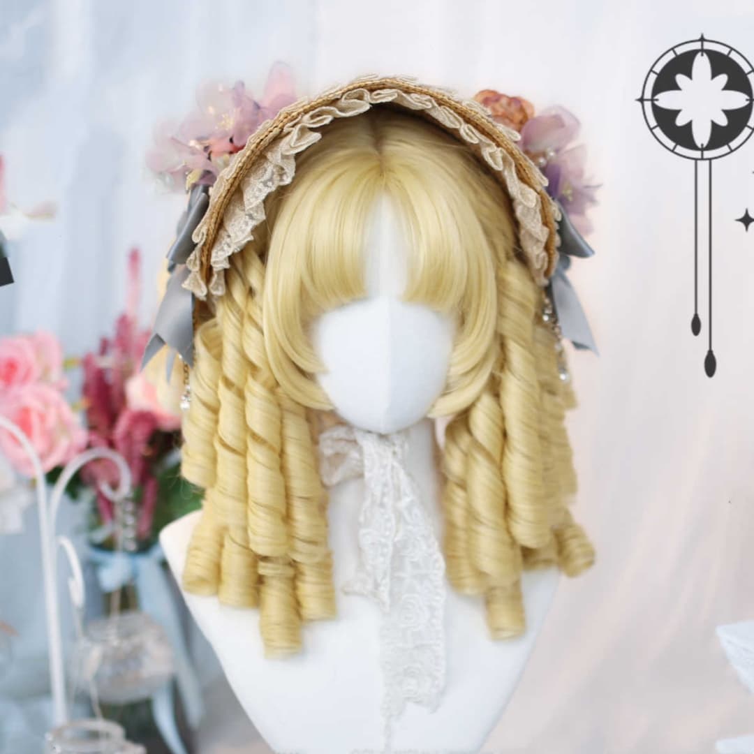 Womens Lolita White-gold Roman Curl Full-head Wig