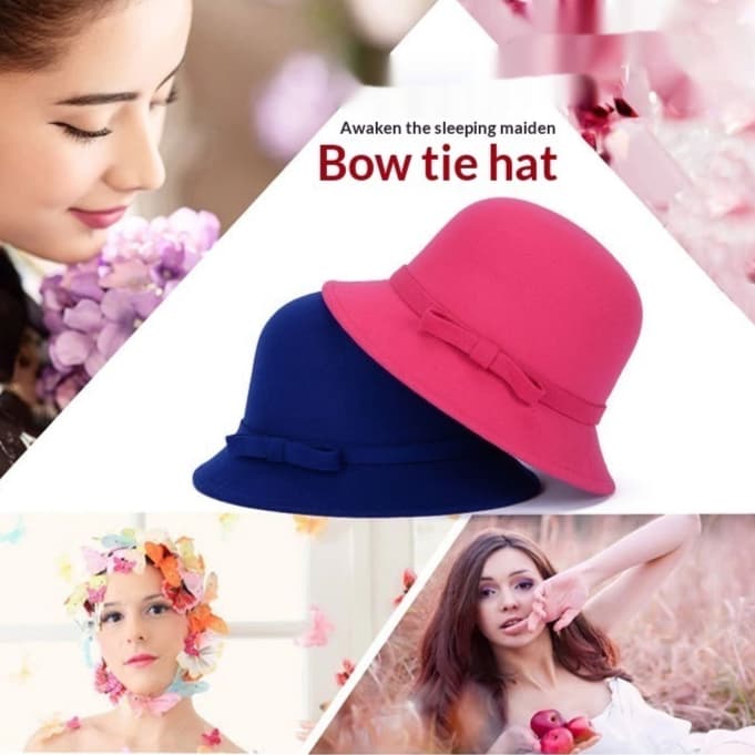 Fashionable And Elegant Womens Bowler Hat With A Striped Bow