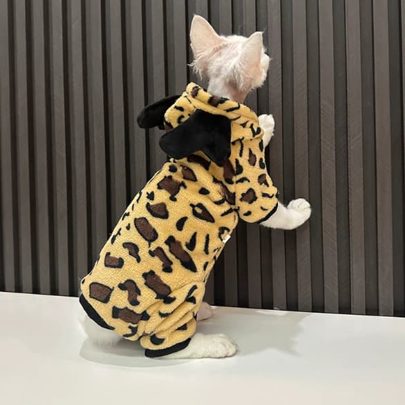 Leopard Print Fleece Lined Thickened Warm Four Legged Pajamas For Sphynx Hairless Cats Devon Rex Apparel