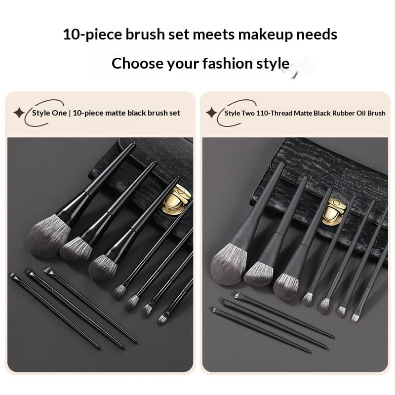 Nylon-bristle Matte Black Makeup Brush Set, Portable