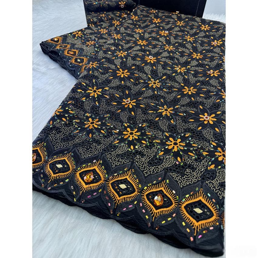 African Alien Drill Perforated Embroidered Cotton Fabric Set