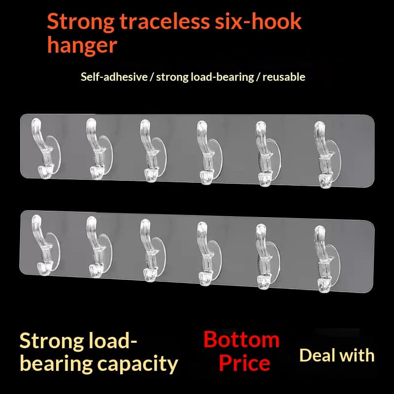 No-drill Wall Hooks Strong Multi-row Adhesive Hooks Leave No Marks