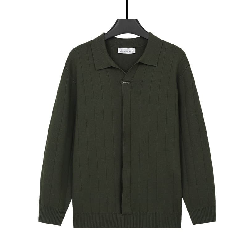 Mens AutumnWinter Lapel Knitted Cardigan Casual Top