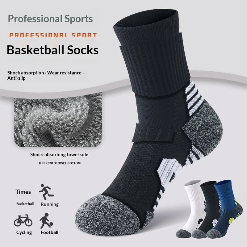 Professional Mens Basketball Socks, Midlength, With A Thick Terry Lining